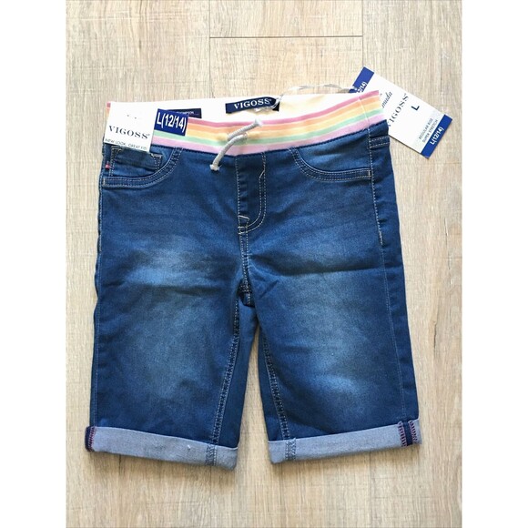 Vigoss Girls Denim Jeans Cotton Blend Thompson Bermuda Stretch Shorts Sz L 12-14 - Picture 1 of 6